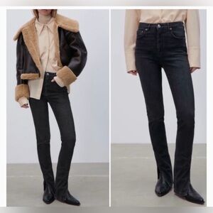 Zara's "Hi-Rise” Split Skinny Jeans - black size 6